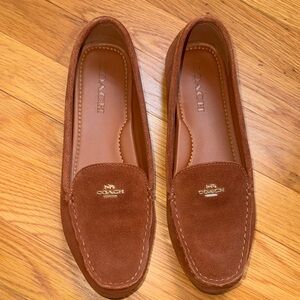 COACH Brown Suede Moccasin Loafers with Gold Logo